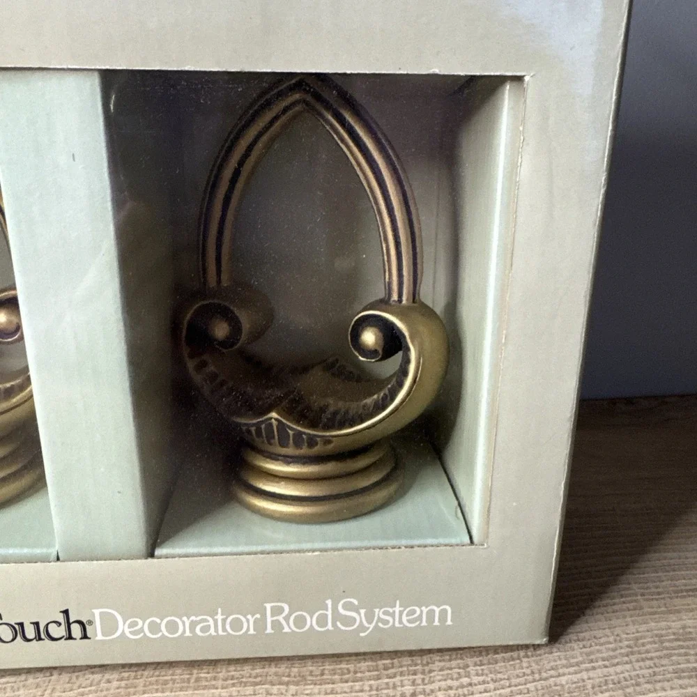 Gothic Curtain Finial Set 2 Brass‎ Gold Finish Dark Academia Scroll Window New